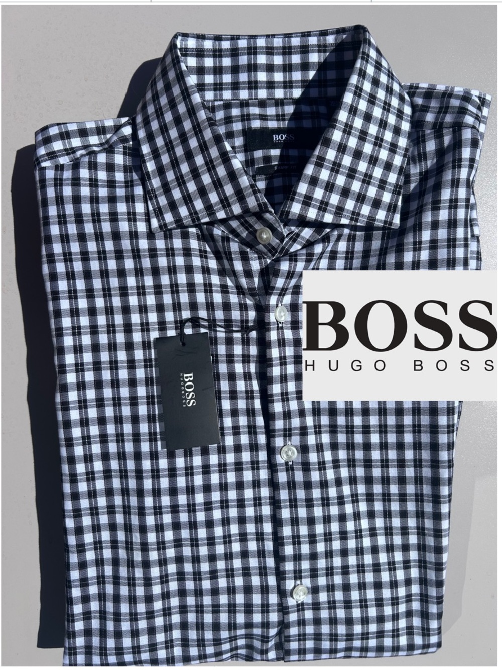 BOSS Black & White Checked Dress Shirt MEN’S